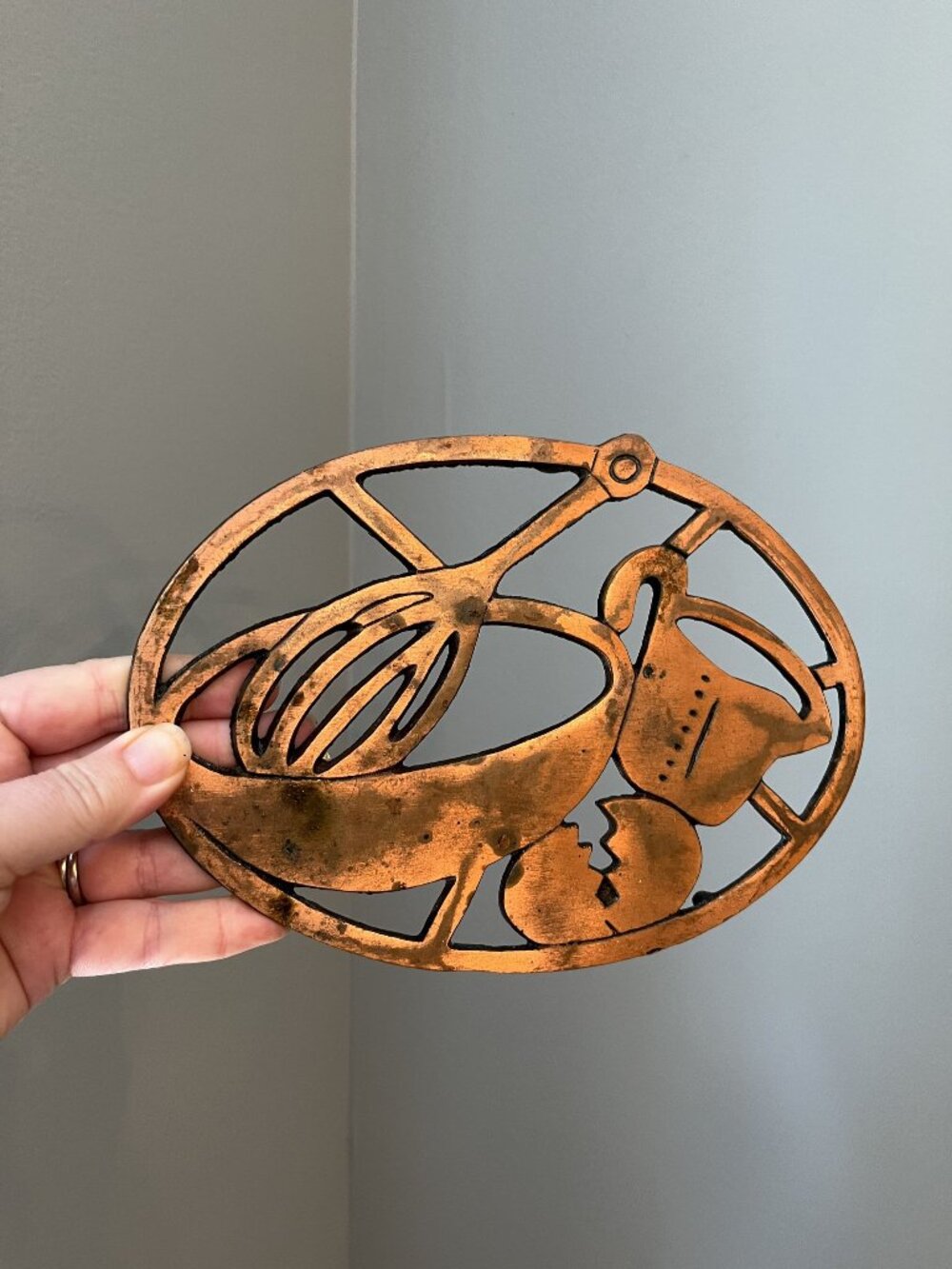 Vintage 1988 Copper Trivet With Baking-Themed